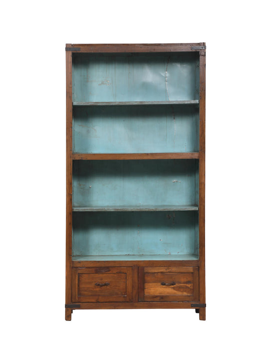 Blaues indisches Bücherregal mit zwei Laden
