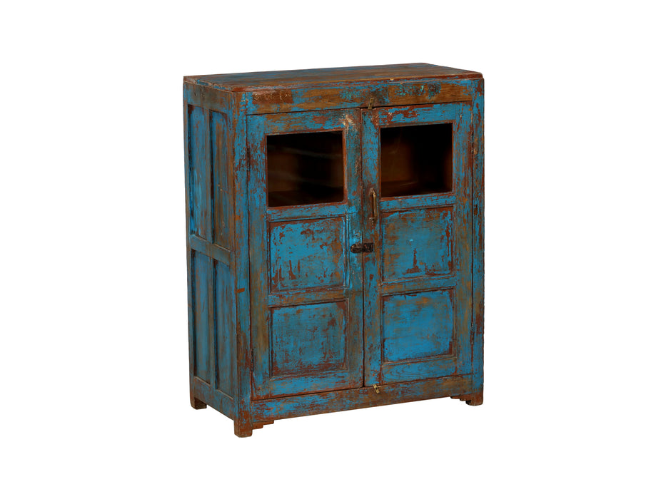 Shabby Vitrine in Blau aus Indien