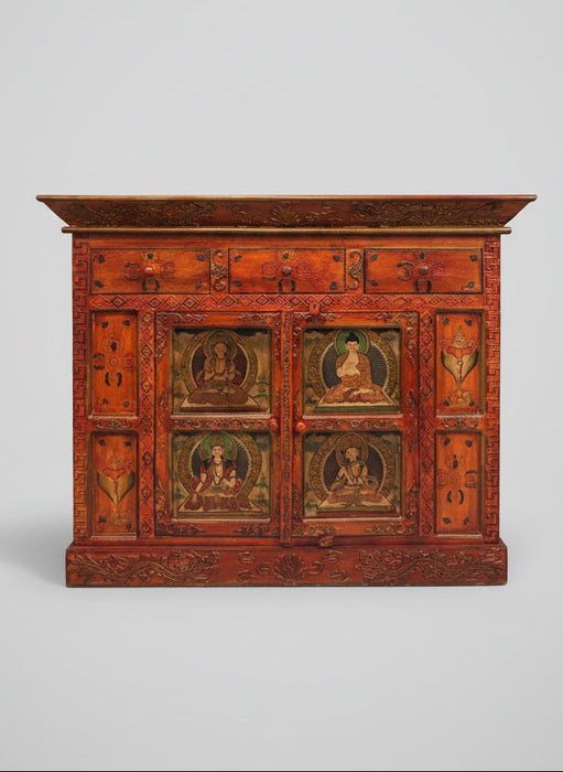 Teakholzkommode mit Tibetanischen Motiven