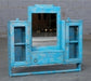 Spiegelschrank blau mit zwei Vitrinen