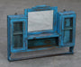 Spiegelschrank blau mit zwei Vitrinen