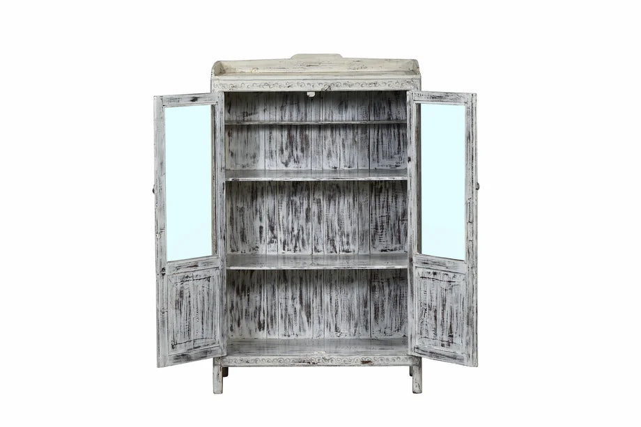 Schön verzierte indische Vitrine (off white)