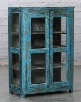Vitrine blau mit Glastüren
